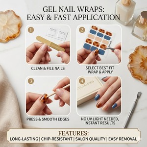 Tiras de Uñas de Gel de Resina Sin UV, Brillantes, Finas, Semicuradas, Estilo Francés, Color Ámbar, Cielo, Tortuga, con Láminas Doradas, Azul Profundo - Product Image 2