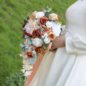 High Quality <b>Artificial</b> Silk Ball Dahlia Rose Flowers <b>Bouquet</b> for Bridal Wedding Party & Festival Decor for Valentine's Day - Product Image 1