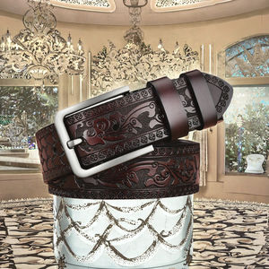 Cinturón informal de cuero de vaca genuino para hombre con hebilla de aleación tallada en relieve clásica para Jeans - Product Image 3