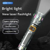 Lampe torche télescopique à zoom en alliage d'aluminium, batterie 18650, portée de 1000 m, 3 modes, IP20, laser, extérieur, domestique, d'urgence