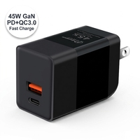Mini Cargador de Pared USB de 45 W Tipo C PD, Juego Completo para Samsung iPhone, Cargador Rápido Gan de 45 W USB-C PD 3.1 QC PPS