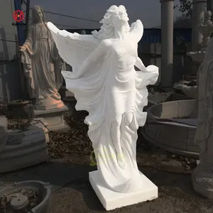 Decorazione giardino pietra a grandezza naturale intaglio marmo bianco angelo alato statuette statua scultura