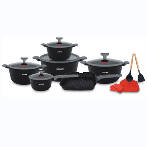 UCC Life16 Batterie de cuisine 16 pièces <span class=keywords><strong>en</strong></span> aluminium avec revêtement antiadhésif effet granit, compatible lave-vaisselle, avec marmite à soupe et ustensiles de cuisson <span class=keywords><strong>en</strong></span> <span class=keywords><strong>pierre</strong></span> de Maifan marbrée - Product Image 3