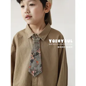 Solapa para niño Guapo Borde estrecho Impreso digital Corbata desmontable Camisa informal Otoño Camisa informal para niños