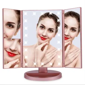 Groothandel led spiegel spiegel lichten-Amazon Top Verkoper Vanity Led Verlichte Reizen Make-Up Spiegel Desktop Trifold Vergroot Make Up Spiegel Met Verlichting