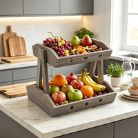 Caddie de rangement à deux niveaux en bois rustique minimaliste personnalisé pour l'organisation des aliments et des condiments sur le comptoir de cuisine
