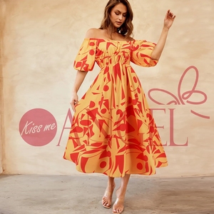 KISS ME ANGEL été sexy une épaule manches bouffantes <span class=keywords><strong>fleur</strong></span> imprimé mode décontractée grande balançoire tempérament sexy femmes <span class=keywords><strong>robe</strong></span> - Product Image 3