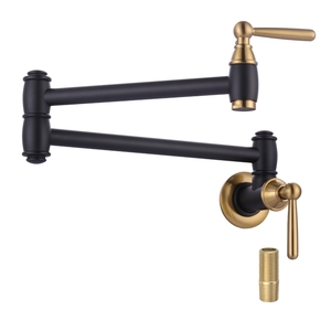 Grifo de llenado de ollas, Oro Negro, latón macizo, grifo de estufa de cocina de montaje en pared con brazos oscilantes de doble junta - Product Image 1