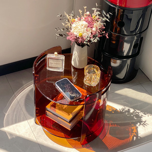 Customized Acrylic Brown Double-layer <b>Circular</b> Tea Table with Creative Simplicity and Transparent Splicing Table Storage Rack - Product Image 3