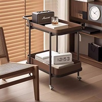 Chariot de rangement pliant en cuir et bois de luxe léger, avec étagère à trois niveaux réglable pour café et snacks, sur roulettes