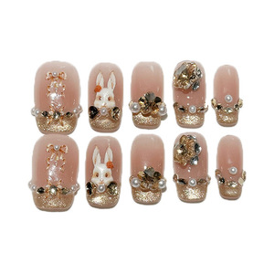<span class=keywords><strong>Faux</strong></span> ongles courts en résine faits à la main en France, effet œil de chat, avec strass, dégradé, art des ongles, code court, doux - Product Image 5