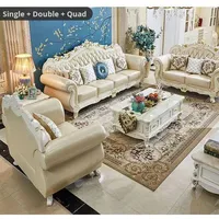Ensemble de canapés sectionnels Chesterfield européens en similicuir, rembourrage en éponge, structure en bois massif, motif sculpté, personnalisable