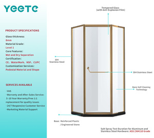 Puerta de Ducha Pivotante YEETE de Titanio Dorado, Vidrio Templado de Seguridad de 6 mm, Mampara de Baño Ajustable de Lujo para Venta al Por Mayor - Product Image 2