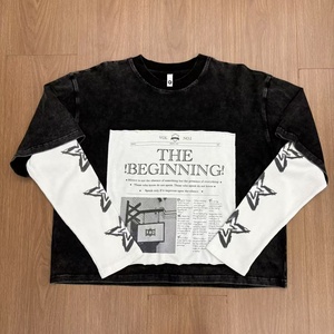 เสื้อยืดผ้าฝ้ายหนาลายปักลายกราฟิกแบบกำหนดเองแขนยาวสองชั้นผ้าถักให้เข้ารูปโอเวอร์ไซส์ - Product Image 1