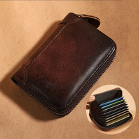 Dompet Kulit Sapi Asli Pria Kapasitas Besar Model Slim dengan Ritsleting, 9 Slot Kartu dan 2 Tempat Koin, Panjang Pendek