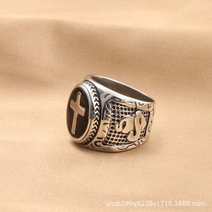 Men's Titanium Steel Cross <b>Ring</b> Retro Silver Inlay Gift Jewelry - Product Image 4