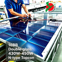 Panneaux solaires monocristallins 430-450W, modules photovoltaïques haute efficacité bifaciaux, fabrication OEM en Chine, directement de l'usine, verre brillant