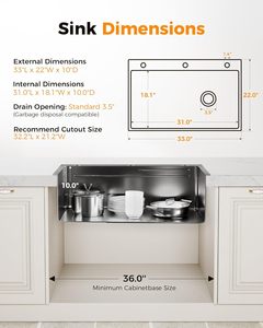 Homedec moderno 33x22 lavello da <span class=keywords><strong>cucina</strong></span> a goccia Nano spazzolato in acciaio inossidabile lavello a scomparsa <span class=keywords><strong>scarico</strong></span> rapido Anti-intasamento di <span class=keywords><strong>scarico</strong></span> - Product Image 4