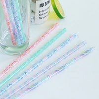 Pailles à motifs colorés, pailles imprimées par transfert thermique en PP, pailles en plastique réutilisables, tubes rigides personnalisables