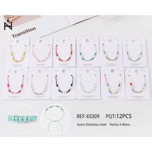 Bracciale in Acciaio Inossidabile con Perle e Cristalli PULSERA Fatto a Mano Set da 12 Pezzi - Product Image 1