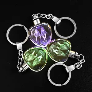 Wholesale Custom Crystal Logo Keychain 3D Laser Engraving LED Crystal Car Key Chain for Wedding Souvenirs