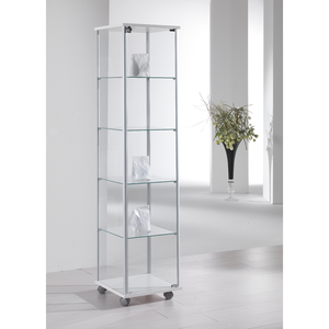 Vitrina Moderna con Marco de Aluminio 43x43x180cm, Gabinete de Exhibición de Vidrio Blanco con Estantes Ajustables y Puerta con Cerradura - Product Image 1