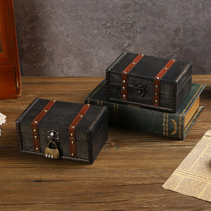 European Retro Wooden Storage Box With Lock For Home Jewelry Gift Props - Product Image 2