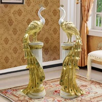 Décoration d'intérieur haut de gamme Feng Shui, grande statue de phénix, sculpture en résine de paon doré