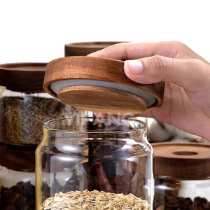 Wadah penyimpanan kaca dapur dengan tutup kayu, <span class=keywords><strong>Set</strong></span> toples kedap udara Ideal untuk menyimpan sereal makanan ringan dan kering - Product Image 6