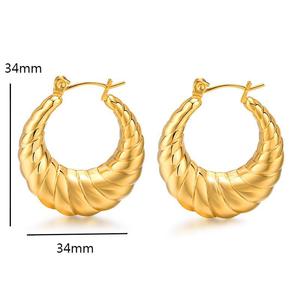 Hoop Earrings Gold Plated <b>Titanium</b> Steel Circular Ring Geometric Design For Women - Product Image 4