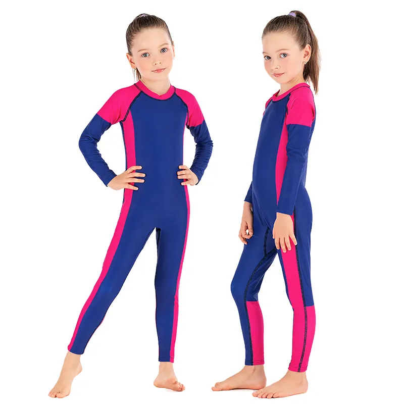 Özel tasarım çocuk çocuk Boy kız 3mm neopren uzun kollu tam vücut UV koruyun sıcak Beachwear yüzme tüplü dalış giysisi