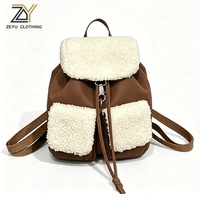 Sac à dos décontracté Zeyu pour femme en similicuir avec garniture Sherpa et cordon de serrage, collection Hiver 2026, sac à dos en fausse fourrure, sac à dos en peluche, ODM