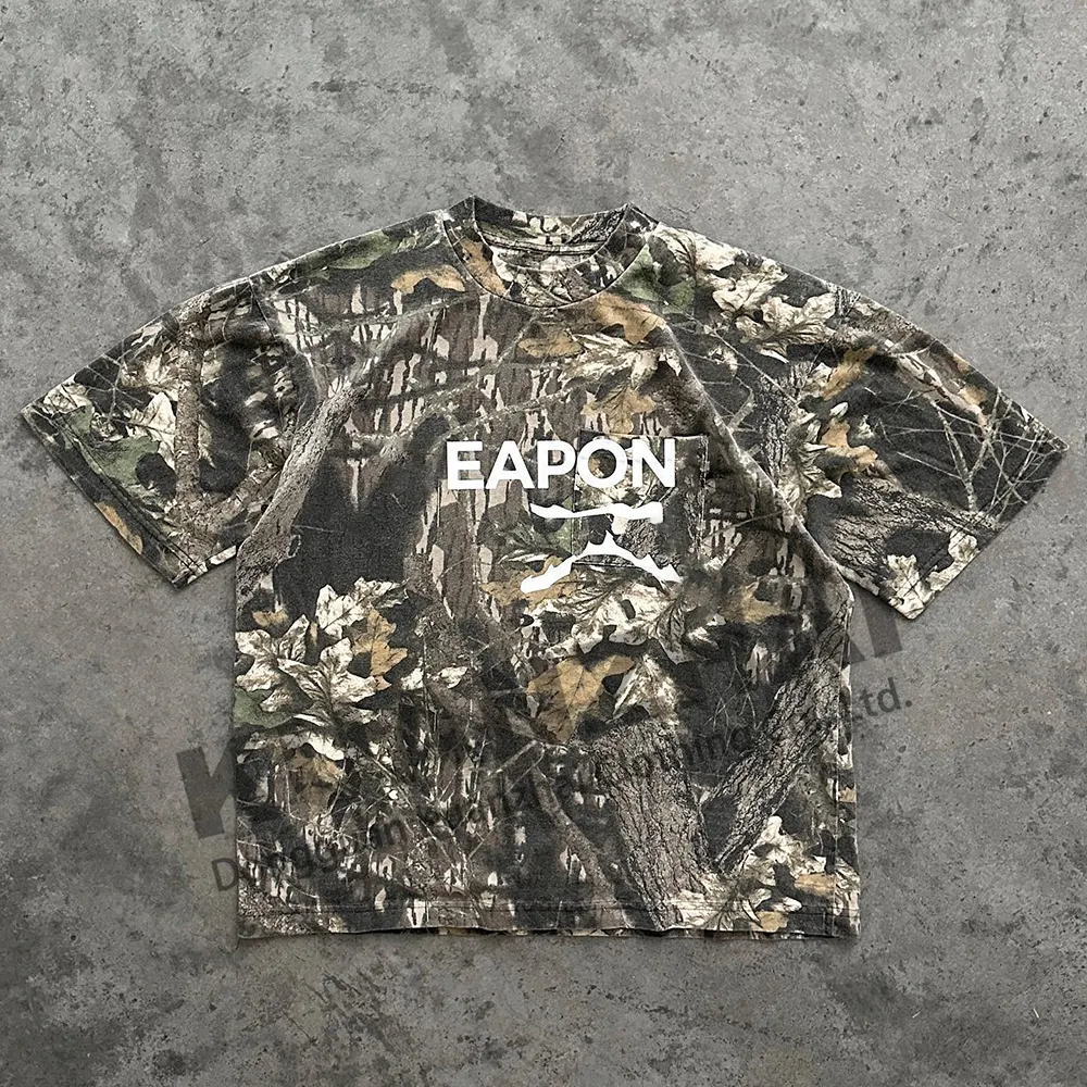 Özel logo kamuflaj t-shirt toptan erkekler pamuk dtg baskı avcılık camo t shirt