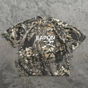 Maglietta mimetica con logo personalizzato all'ingrosso da uomo in cotone con stampa dtg da caccia e maglietta mimetica