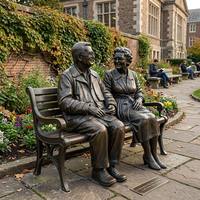 Sculpture de couple âgé assis sur un banc, style antique, taille réelle, en bronze, pour jardin universitaire, statue en bronze