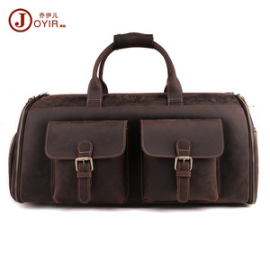 Joyir Bolso de viaje de cuero Crazy Horse, gran capacidad, cierre de cremallera, viaje de negocios, color sólido para hombre, color marrón - Product Image 5