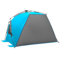 Zomerpop strandtent UPF50+ UV-bescherming Dubbellaags glasvezelpalen Eenvoudige opzet Zandzakken voor 3-4 personen Blauw