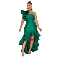 Robe longue moulante asymétrique à col diagonal et volants pour femme, fendue sur le côté, sexy, pour soirée, événement, sortie nocturne, collection été 2026