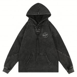 Custom Logo OEM Oversize Washed Solid Winter Hoodie Fashion Streetwear Blank Silk Screen Printing Binding <b>Pullover</b> 370gsm <b>Mens</b> - Product Image 5