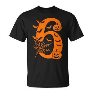 Camiseta de disfraz de Halloween número 6 con diseño de murciélago y calabaza naranja para adultos, talla mediana - Product Image 1