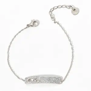 Yiwu Aceon Velle Stainless Steel Brand Design Single Stone Moveable Full Stone Paved Diamond ID Bar Bracelet