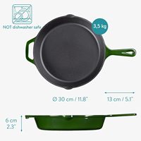 Panci panggangan datar besi cor Set-panci masak besi cor berenamel dengan penutup silikon untuk Oven, kompor, memasak api unggun-Hijau