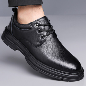 Zapatos de Negocios de Cuero Genuino para Hombre, Punta Redonda, con Cordones, Suela de Goma Antideslizante, Forro de Felpa para Invierno, Zapatos Casuales Cómodos - Product Image 2