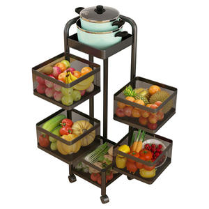 Metal Adjustable Removeable 3-Tire 5-Tire Multifunction Rolling Utility Cart Rotating Kitchen Basket Storage Rack With Wheel