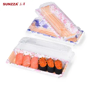 Sunzza package new arrival pin blue disposable plastic sushi box take away to go sashimi packaging container with anti fog lid