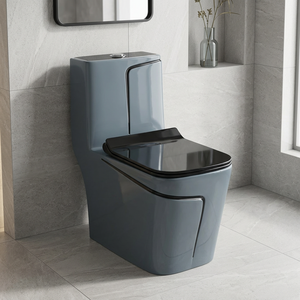 Elegant Blue Ceramic One-Piece Toilet with Black Lines - Luxury Sanitary Ware Bathroom Commode for African Wholesale Importers - Product Image 2