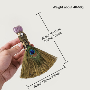 Escoba de Bruja con Plumas de Pavo Real y Cristal Natural, para Meditación, Altar, Limpieza Espiritual y Decoración del Hogar - Product Image 2