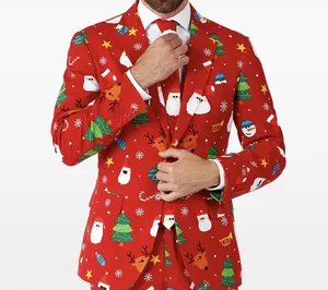 Custom Tailor Made Men Women Green Snowman Santa Deer Print Suits Unisex Christmas Jacket Vest Pants 3 Pieces Set
