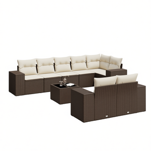 Ensemble de canapés de jardin modulaires en rotin PE brun, meubles d'extérieur confortables avec coussins en mousse haute densité - Product Image 1