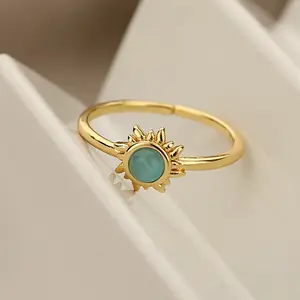 Geili Wholesale Copper Opal Stone Charm Resizable Moon And Star Star Finger Ring Jewelry For Women